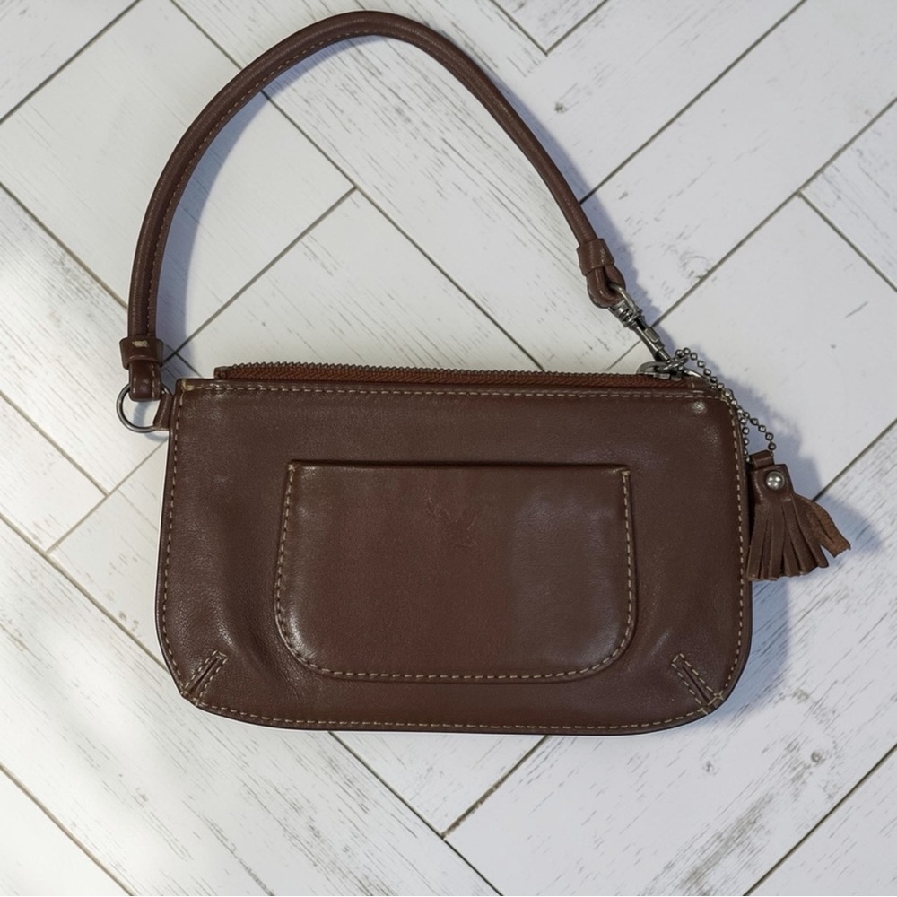 American Eagle Brown Leather Mini Shoulder Bag Y2K Zip Tassel